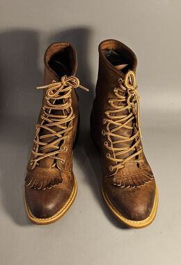 Womens 6.5 M DD Tuff Packer Leather Roper Kiltie Lace-Up Western Boots USA Brown